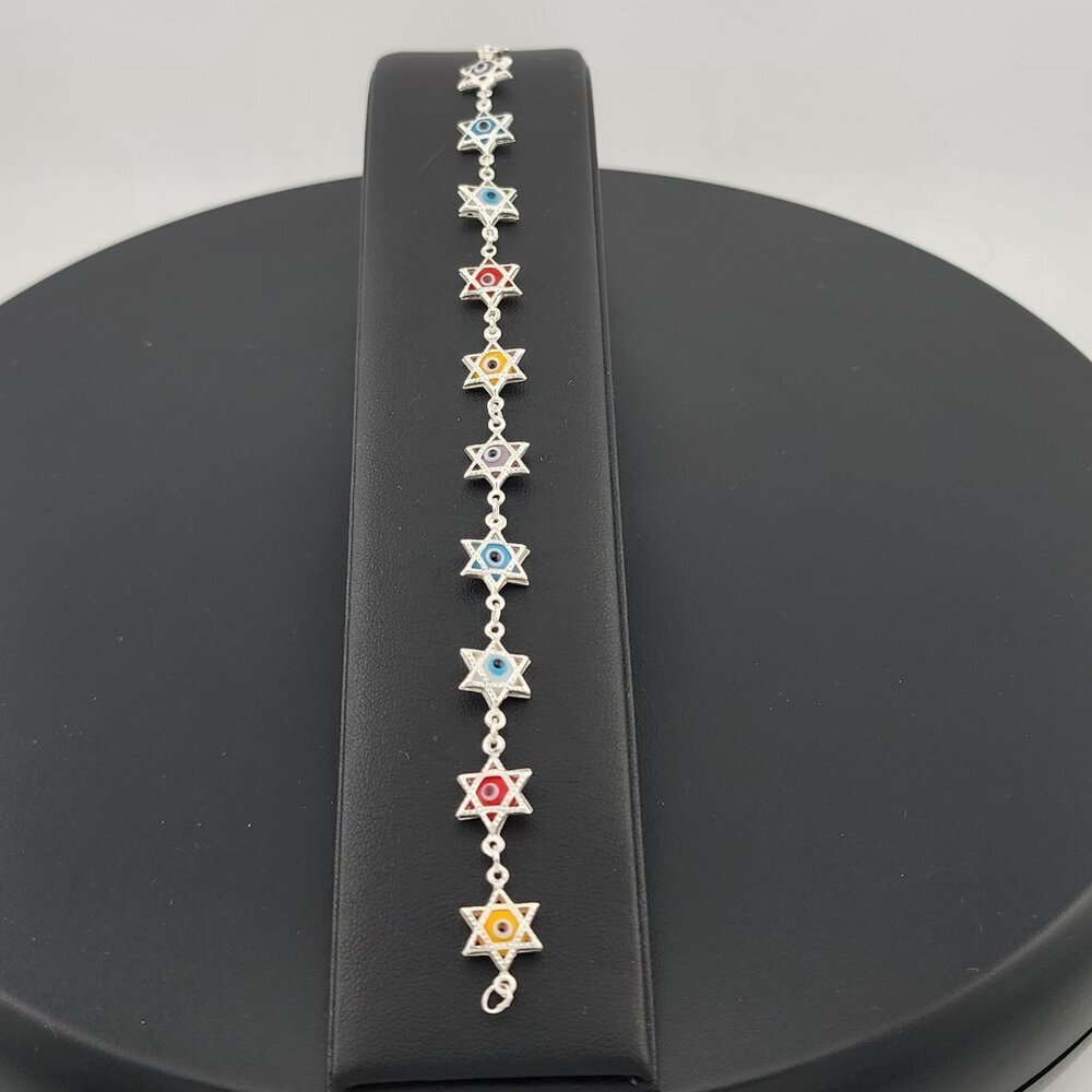Dainty Multi Star Evil Eye Bracelet in 925 Sterling Silver - Picture 1 of 10